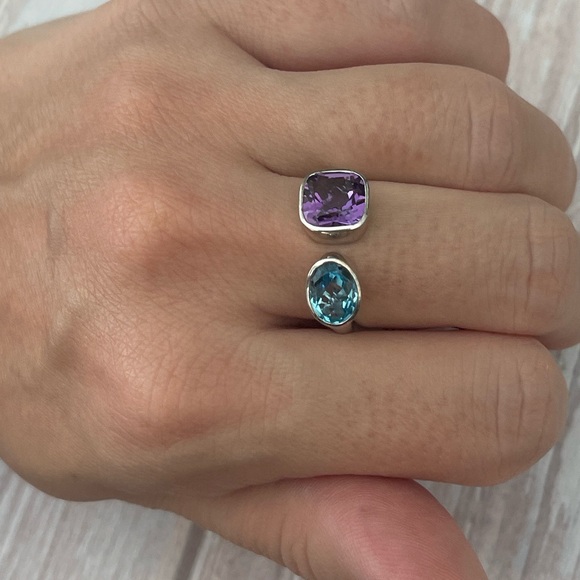 New, Authentic EFFY
Sterling Silver, Blue Topaz & Amethyst Open Ring Sz 7 - Picture 3 of 17